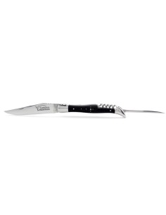 Laguiole pliant, 12 cm, lame, poinçon & tire-bouchon, mitres inox brillant, manche bois d'ébène 2
