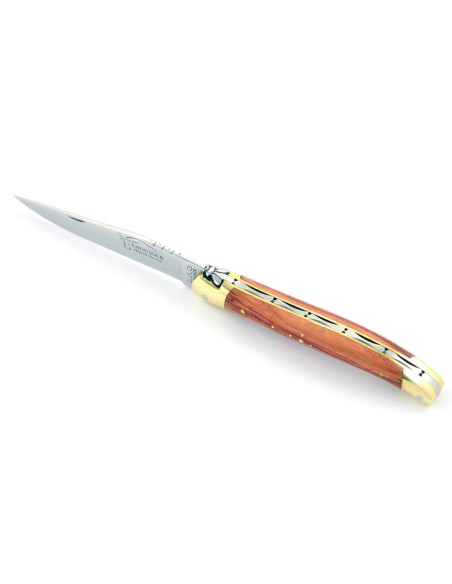 Laguiole pliant, 11 cm, abeille forgée, lame seule, mitres laiton, manche en bois de rose
