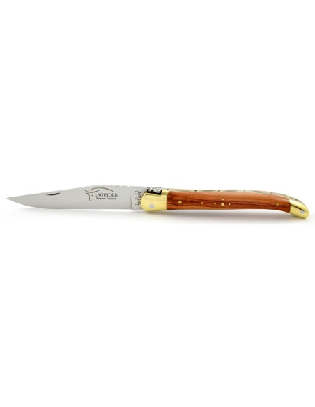 Laguiole pliant, 11 cm, abeille forgée, lame seule, mitres laiton, manche en bois de rose