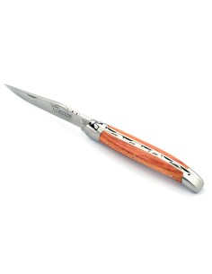 Laguiole pliant, 12 cm, abeille forgée, lame seule, mitres inox mat, manche bois de rose