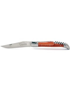 Laguiole pliant, 12 cm, abeille forgée, lame & tire-bouchon, mitres inox mat, manche bois de rose 2
