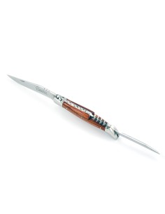 Laguiole pliant, 12 cm, lame & tire-bouchon & poinçon, abeille forgée, mitres inox brillant, manche bois de rose
