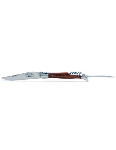 Laguiole pliant, 12 cm, lame & tire-bouchon & poinçon, abeille forgée, mitres inox brillant, manche bois de rose 2