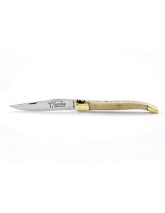 Laguiole pliant, 11 cm, abeille forgée, lame seule, mitres laiton, manche en pointe de corne (claire) 2