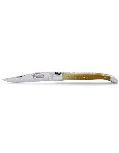 Laguiole pliant 11 cm, abeille forgée, lame seule, ciselé dessus-dessous, mitres inox brillant, manche pointe de corne (claire) 2