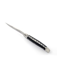 Laguiole pliant, 11 cm, abeille forgée, lame seule, manche en pointe de corne (foncée)