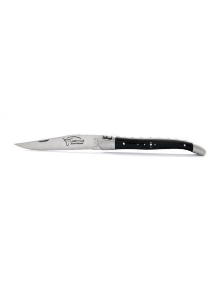 Laguiole pliant, 11 cm, abeille forgée, lame seule, manche en pointe de corne (foncée)