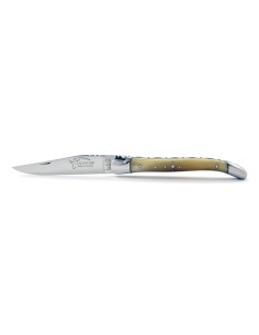 Laguiole pliant, 11 cm, manche en pointe de corne (claire), abeille forgée, lame seule 2
