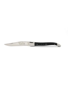 Laguiole pliant, 12 cm, abeille forgée, lame seule, mitres inox mat, manche en pointe de corne (foncée) 2