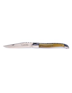 Laguiole pliant, 12 cm, abeille forgée, lame seule, mitres inox brillant, manche pointe de corne (claire) 2