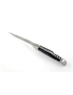 Laguiole pliant, 12 cm, abeille forgée, lame & tire-bouchon, manche pointe de corne (foncée)