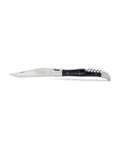 Laguiole pliant, 12 cm, abeille forgée, lame & tire-bouchon, manche pointe de corne (foncée) 2