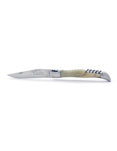 Laguiole pliant, 12 cm, abeille forgée, lame & tire-bouchon, mitres inox mat, manche pointe de corne 2