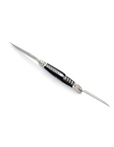 Laguiole pliant, 12 cm, abeille forgée, lame & tire-bouchon & poinçon, mitres inox mat, manche pointe de corne foncée