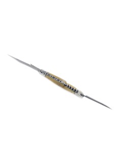 Laguiole pliant, 12 cm, lame, poinçon & tire-bouchon, mitres inox brillant, manche en pointe de corne claire