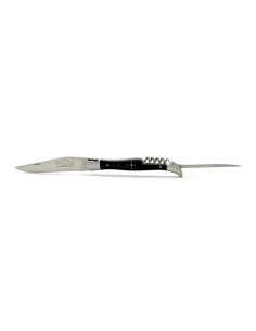 Laguiole pliant, 12 cm, abeille forgée, lame & tire-bouchon & poinçon, mitres inox mat, manche pointe de corne foncée 2