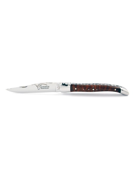 Laguiole pliant 11 cm, abeille forgée, lame seule, ciselé dessus-dessous, mitres inox brillant, manche amourette