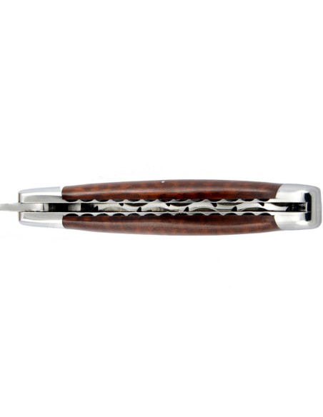 Laguiole pliant 11 cm, abeille forgée, lame seule, ciselé dessus-dessous, mitres inox brillant, manche amourette