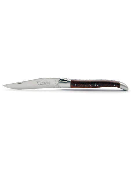 Laguiole pliant, 12 cm, abeille forgée, lame seule, mitres inox mat, manche en bois d'amourette