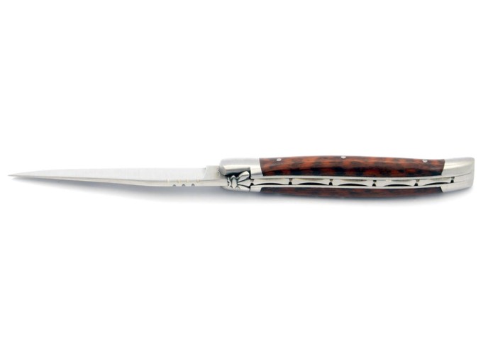 Laguiole pliant, 11 cm, abeille forgée, lame seule, mitres inox mat, manche bois d'amourette