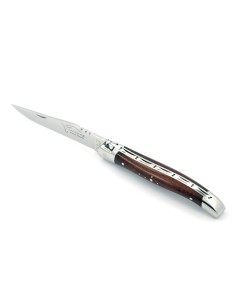 Laguiole pliant, 11 cm, abeille forgée, lame seule, mitres inox brillant, manche bois d'amourette