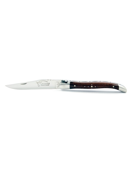 Laguiole pliant, 11 cm, abeille forgée, lame seule, mitres inox brillant, manche bois d'amourette