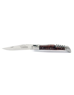 Laguiole pliant, 12 cm, abeille forgée, lame & tire-bouchon, mitres inox mat, manche bois d'amourette 2