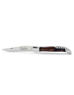 Laguiole pliant 12 cm, lame & tire-bouchon, ciselé dessus dessous,  mitres inox brillant, manche en bois d'amourette 2