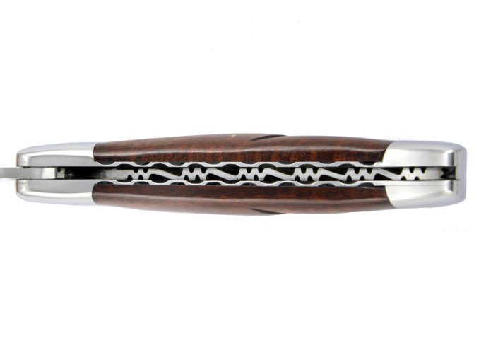 Laguiole pliant 12 cm, lame & tire-bouchon, ciselé dessus dessous,  mitres inox brillant, manche en bois d'amourette