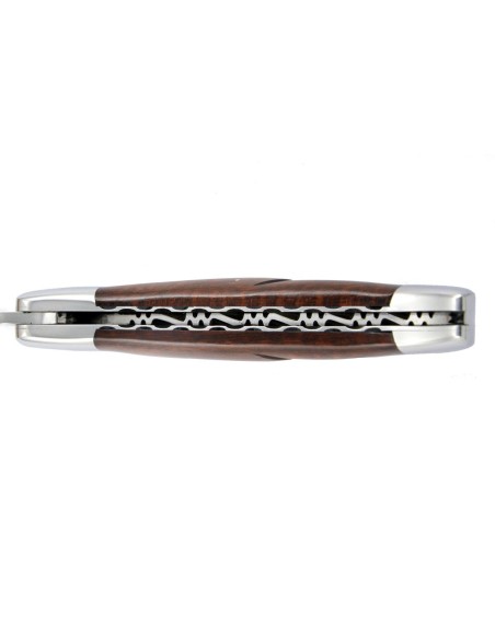 Laguiole pliant 12 cm, lame & tire-bouchon, ciselé dessus dessous,  mitres inox brillant, manche en bois d'amourette