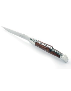 Laguiole pliant, 12 cm, abeille forgée, lame & tire-bouchon, mitres inox brillant, manche bois d'amourette