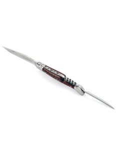 Laguiole pliant, 12 cm, abeille forgée, lame & tire-bouchon & poinçon, mitres inox mat, manche bois d'amourette