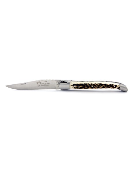 Laguiole pliant, 11 cm, abeille forgée, lame seule, mitres inox mat, manche en bois de cerf