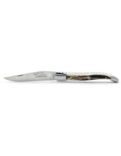 Laguiole pliant, 12 cm, abeille forgée, lame seule, mitres inox mat, manche bois de cerf 2