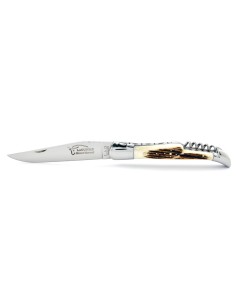 Laguiole pliant, 12 cm, abeille forgée, lame & tire-bouchon, mitres inox brillant, manche bois de cerf 2