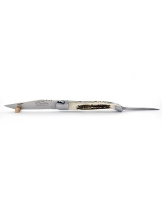 Laguiole pliant, 12 cm, abeille forgée, lame et poinçon, mitres inox mat, manche bois de cerf 2