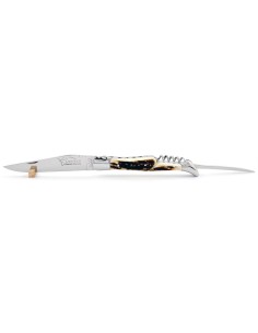 Laguiole pliant, 12 cm, lame & tire-bouchon & poinçon, abeille forgée, mitres inox brillant, manche bois de cerf 2