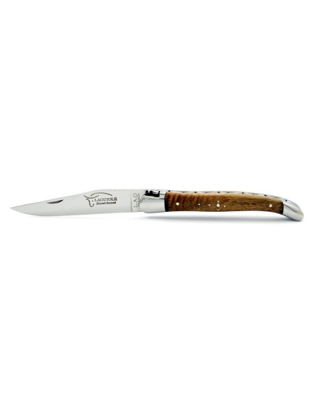 Laguiole pliant, 11 cm, abeille forgée, lame seule, mitres inox brillant, manche en noyer
