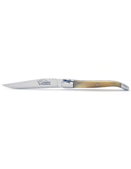Coffret de couteaux de table Laguiole avec mitres inox mat, manche galbé en pointe de corne claire