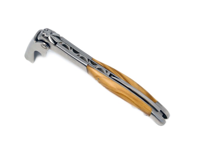 Sommelier Laguiole manche galbé, bois d'olivier, 1 mitre inox mat