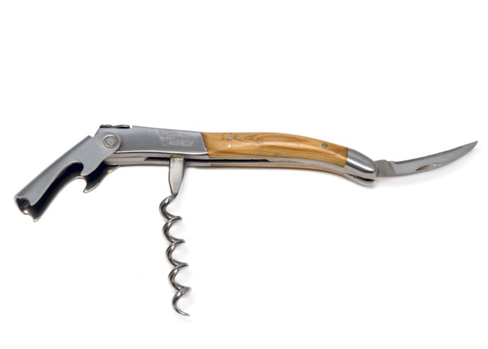 Sommelier Laguiole manche galbé, bois d'olivier, 1 mitre inox mat