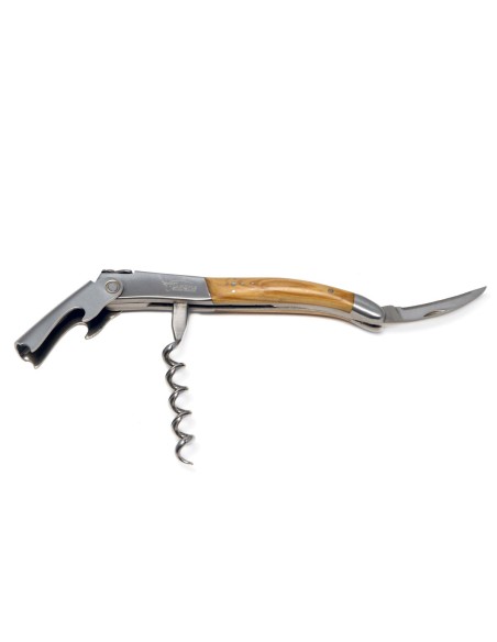 Sommelier Laguiole manche galbé, bois d'olivier, 1 mitre inox mat