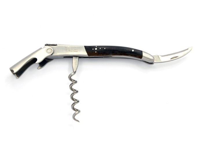 Sommelier Laguiole manche galbé, bois d'ébène, 1 mitre inox mat