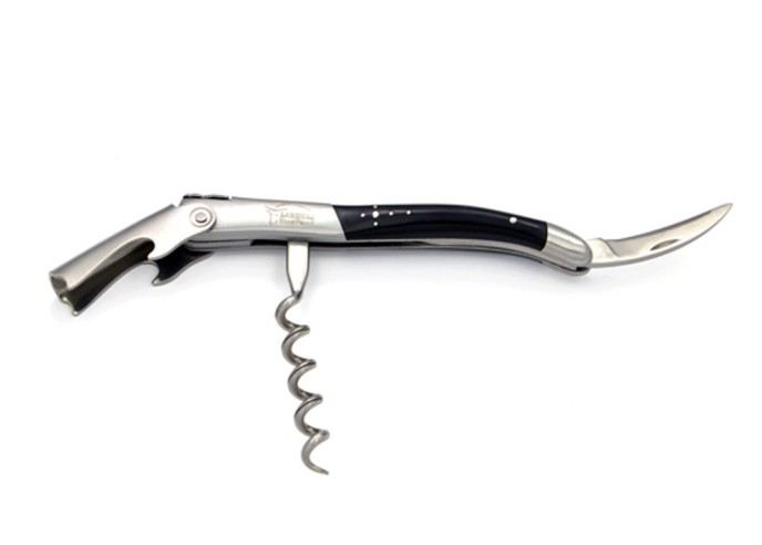 Sommelier Laguiole manche galbé, pointe de corne (foncée), 1 mitre inox mat