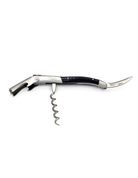 Sommelier Laguiole manche galbé, pointe de corne (foncée), 2 mitres inox mat