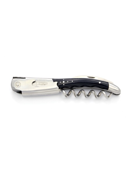 Sommelier Laguiole manche galbé, pointe de corne (foncée), 2 mitres inox mat