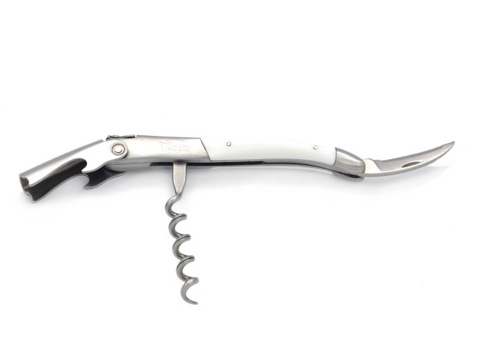 Sommelier Laguiole manche fin en corian blanc, 1 mitre inox mat