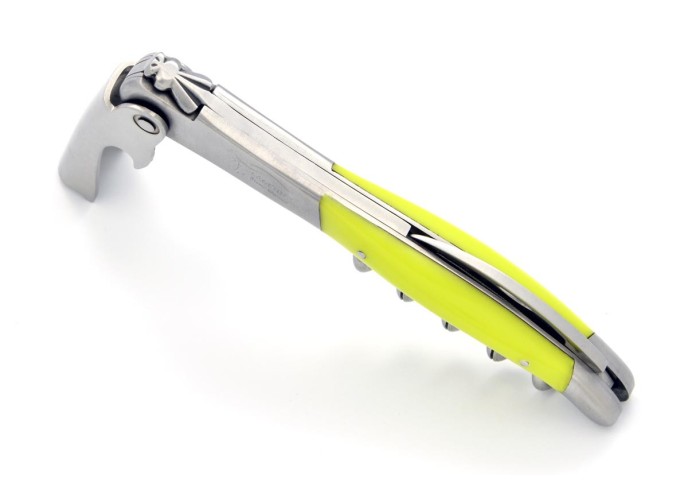 Sommelier Laguiole manche fin en corian jaune, 1 mitre inox mat