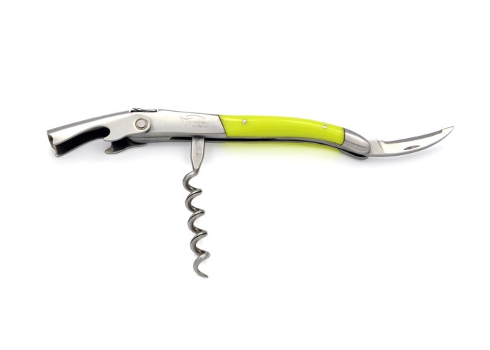 Sommelier Laguiole manche fin en corian jaune, 1 mitre inox mat