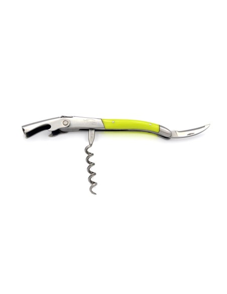 Sommelier Laguiole manche fin en corian jaune, 1 mitre inox mat